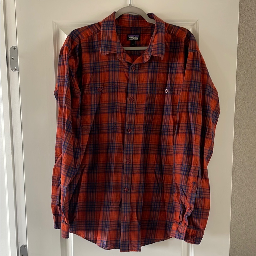Patagonia Orange and Blue Organic Cotton Button Down